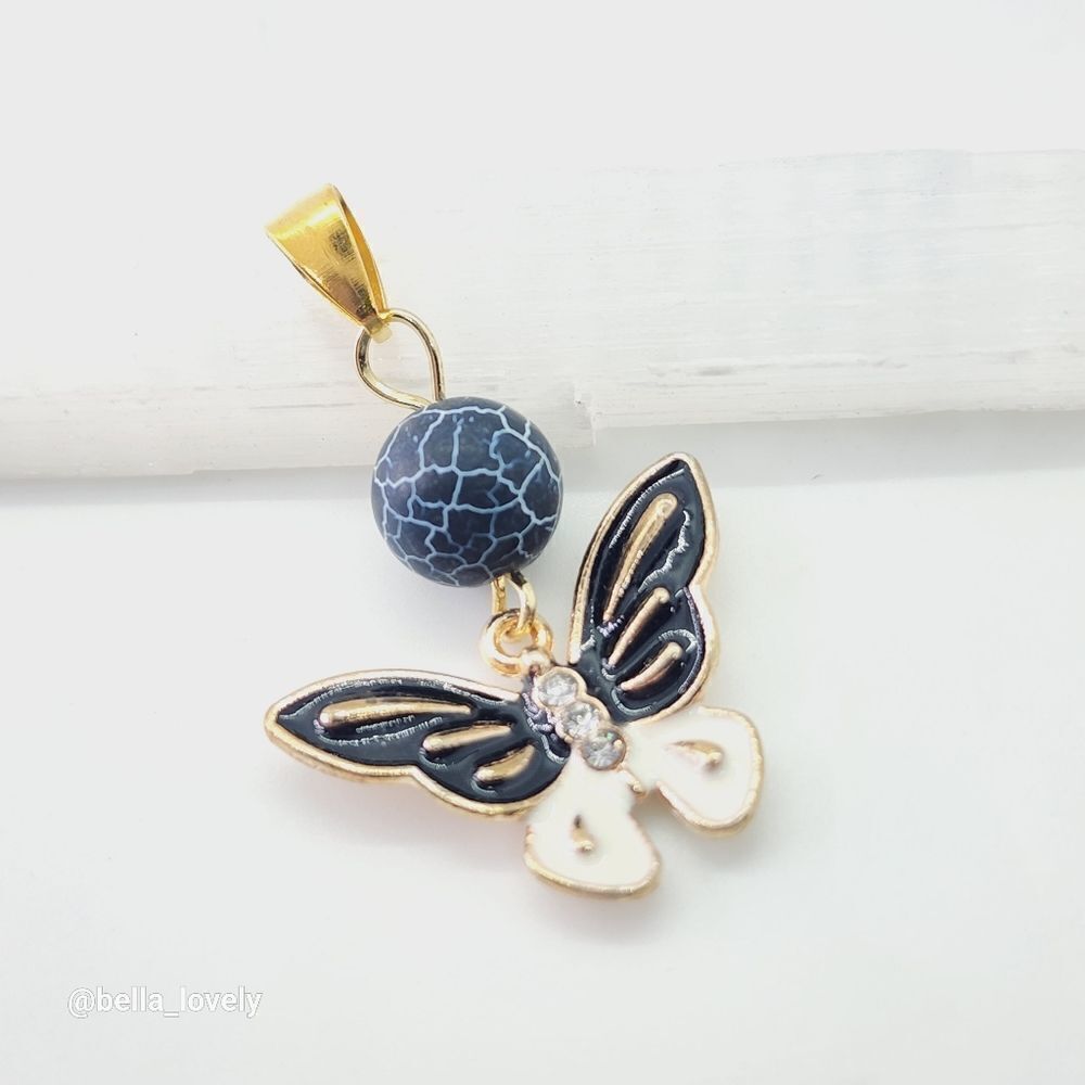 Blue Gold Toned Crystal Tibetan Butterfly Wing Costume Jewelry Pendant Gift
